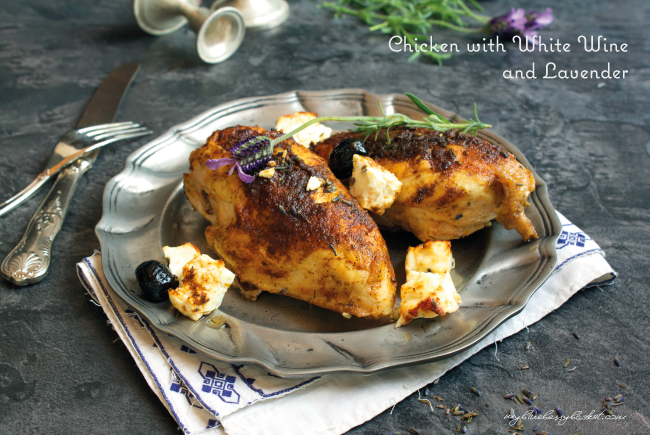photo of chicken with white wine and lavender
