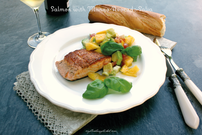 photo of salmon with mango-avocado-salsa