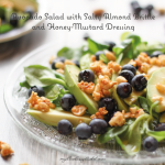 Avocado salad with salty almond brittle and honey-mustard dressing