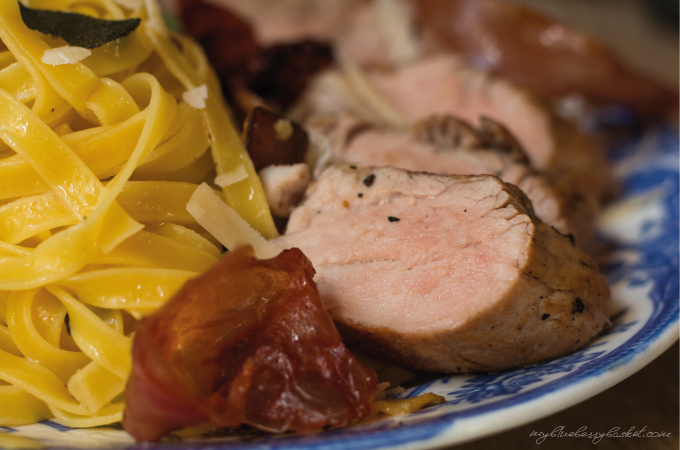 photo pasta with sage and pork filet